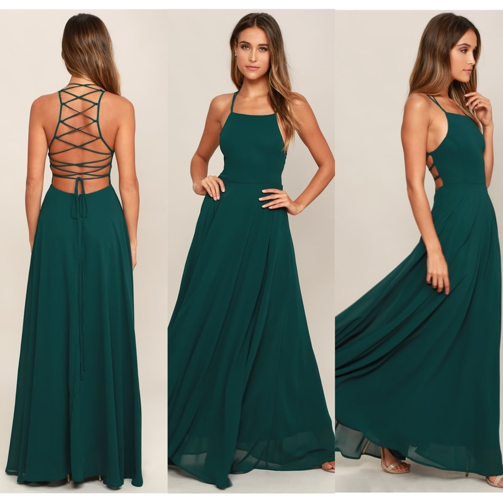 Lulus Strappy To Be Here Forest Green Lace-Up Maxi Dress Size L - Picture 1 of 16